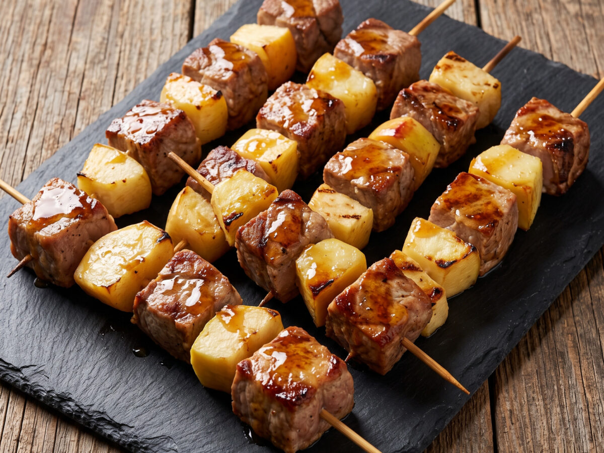 Schweinefiletspieße mit Ahorn-Apfel-Glasur