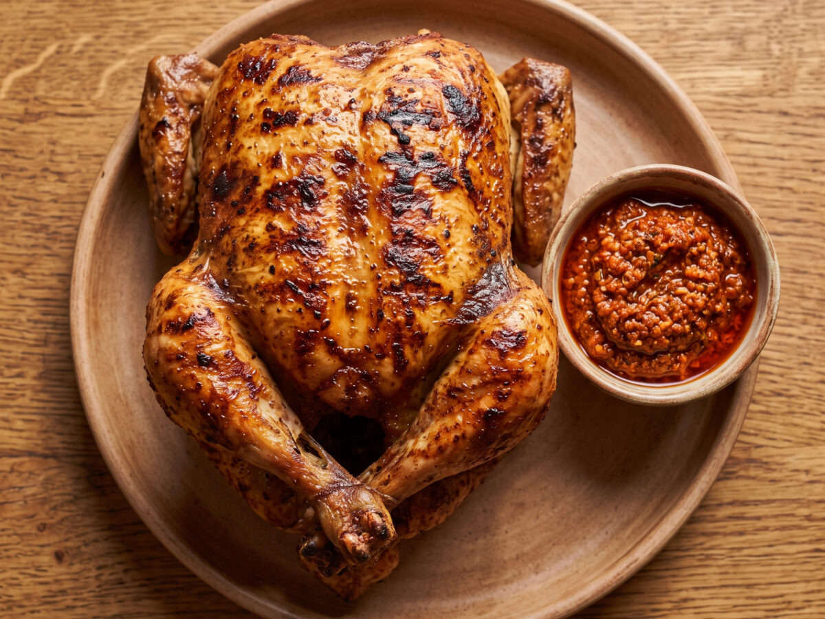 Ajika-Ganzhähnchen vom Zwei-Zonen-Grill