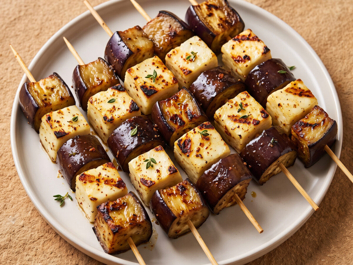 Auberginen-Halloumi-Sosaties vom Braai