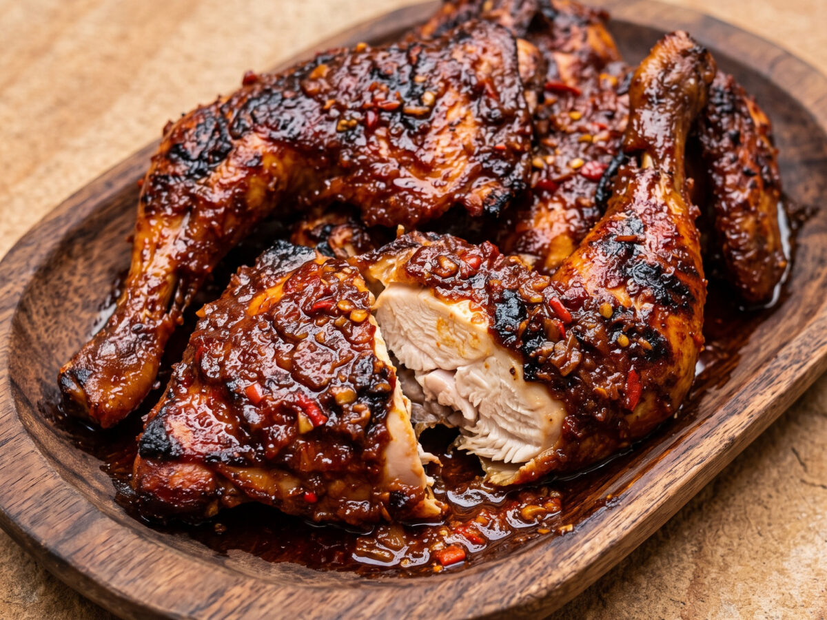 Ayam Bakar Bumbu Bali über der Glut
