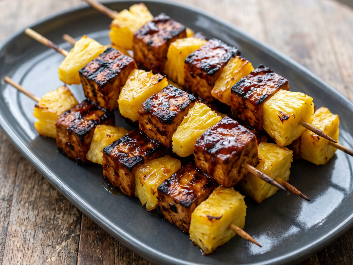 BBQ-Tofu-Spieße mit Ananas
