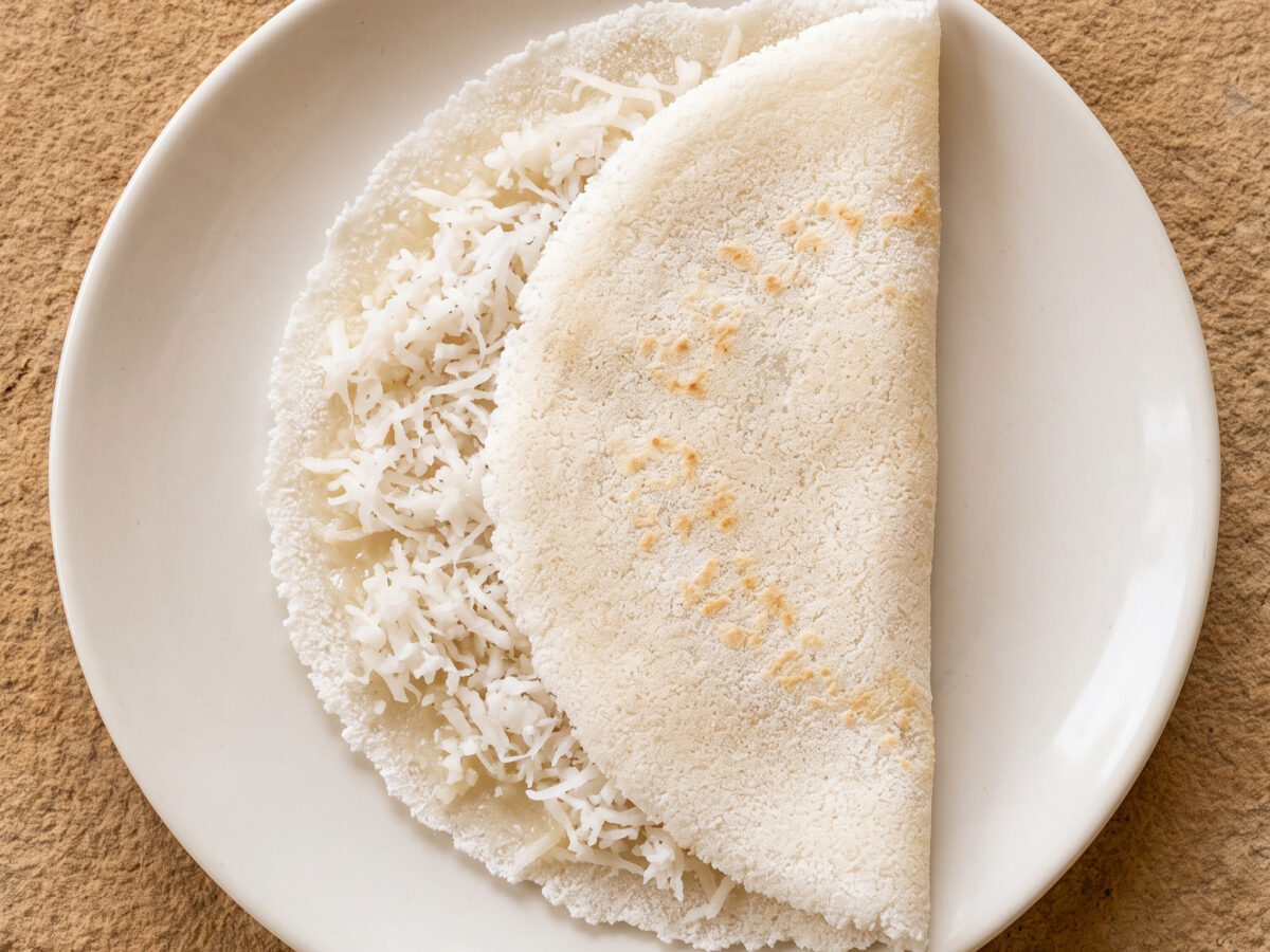 Beiju de tapioca mit Kokos von der Grillplancha