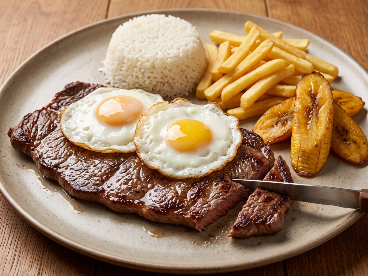 Bistec a lo pobre vom Grill
