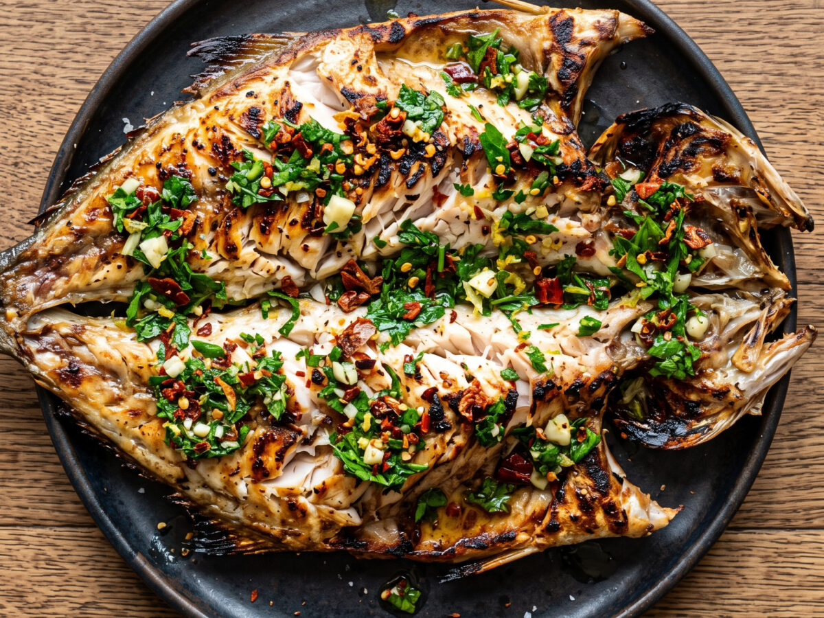Braaied Yellowtail mit Petersilien-Chili-Dressing