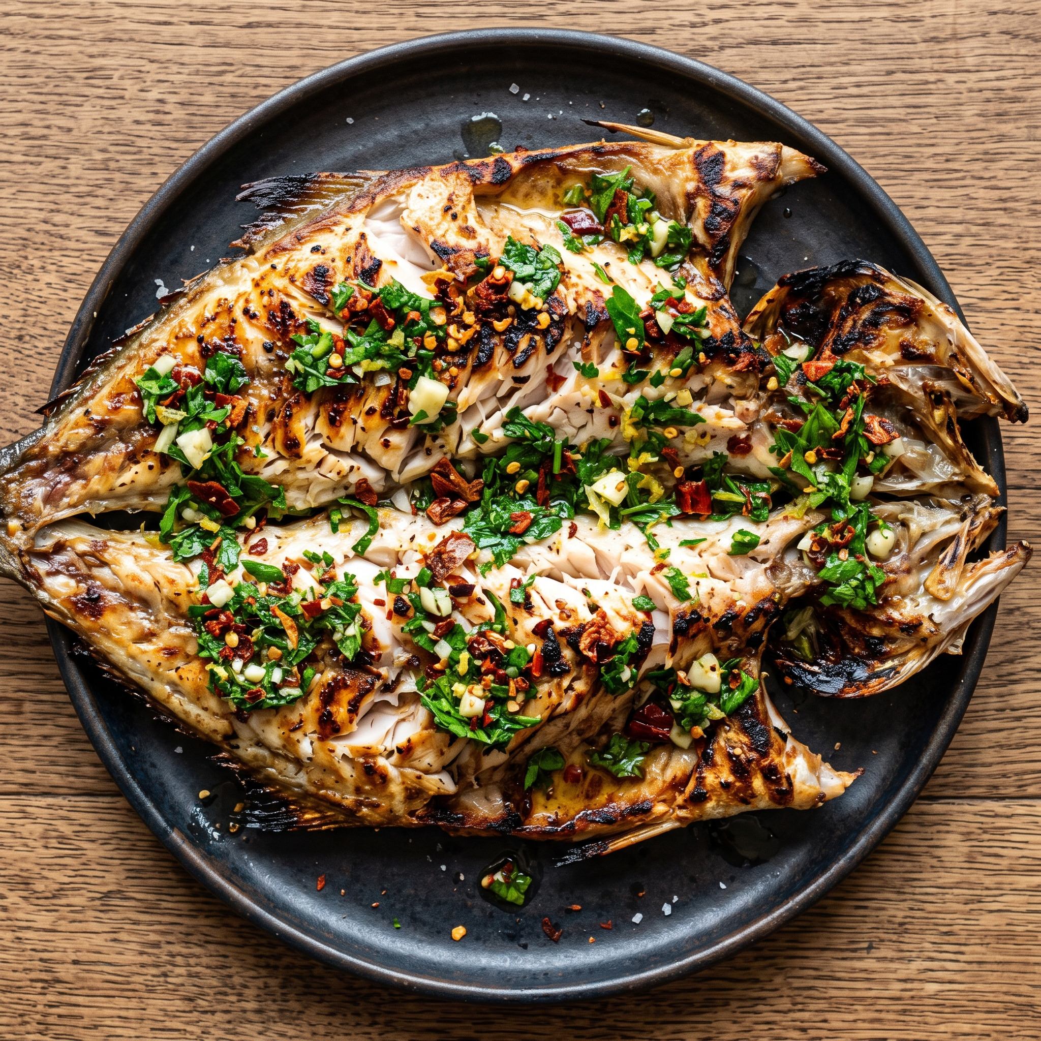 Braaied Yellowtail mit Petersilien-Chili-Dressing