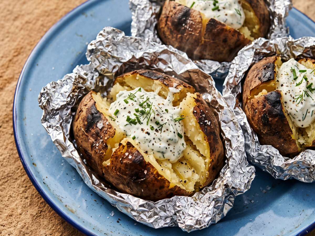 Campfire Baked Potatoes aus der Glut