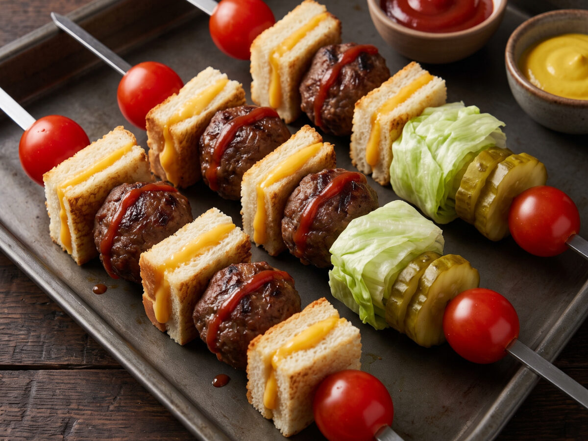 Cheeseburger-Kebabs vom Grill