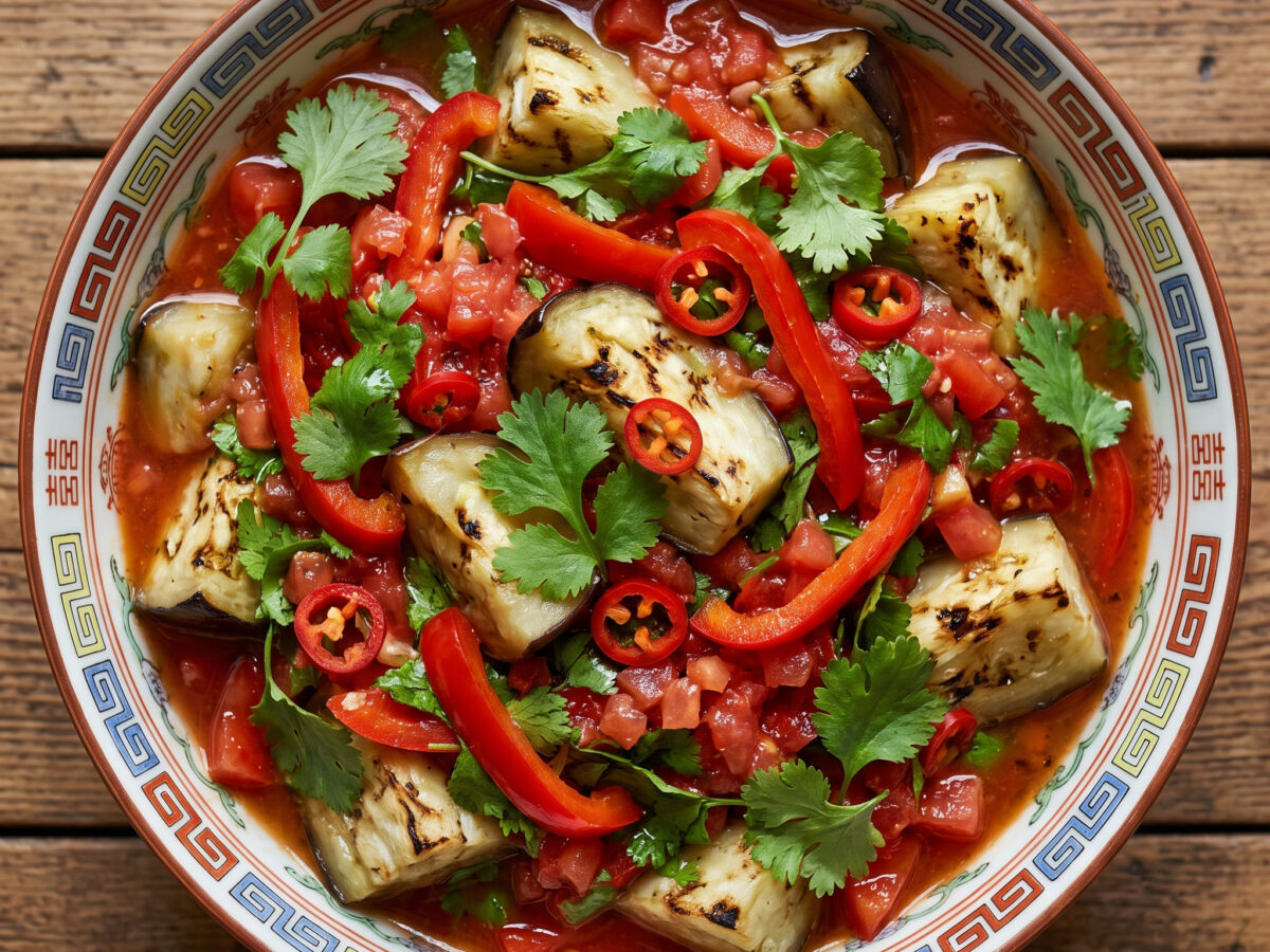 Dai-Salat mit gegrillter Aubergine