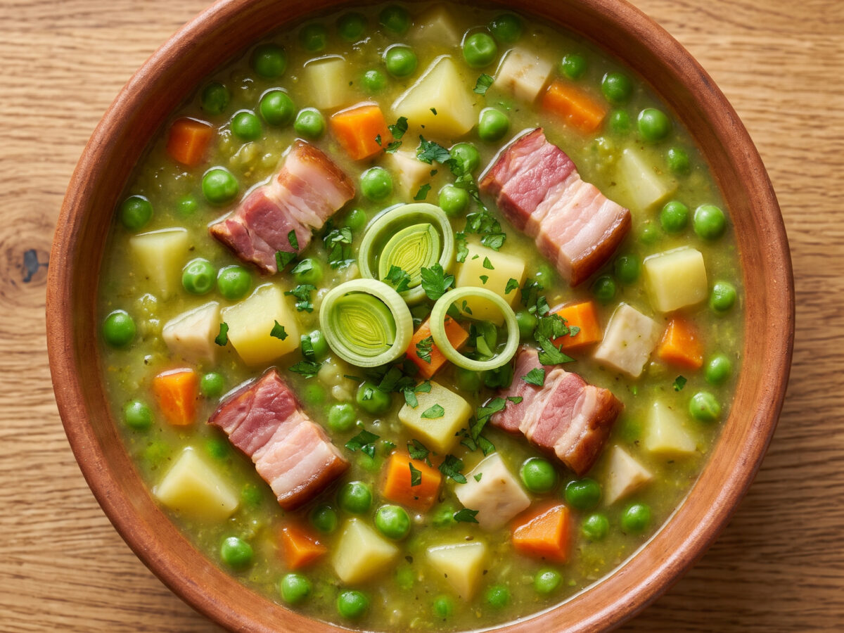 Deutsche Erbsensuppe aus der Glut