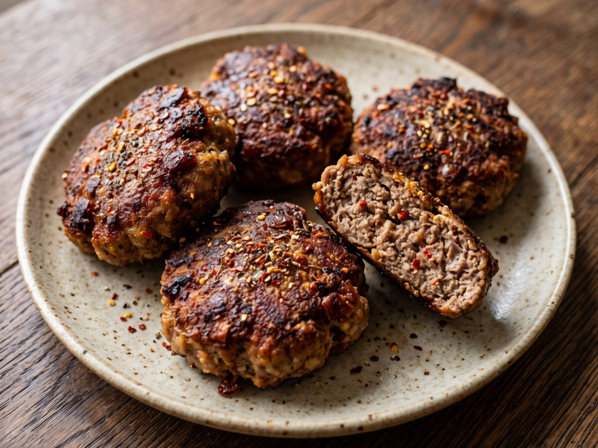 Feurige Fleischlaibchen vom Grill