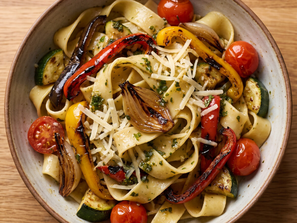Fideos cinta mit Grillgemüse