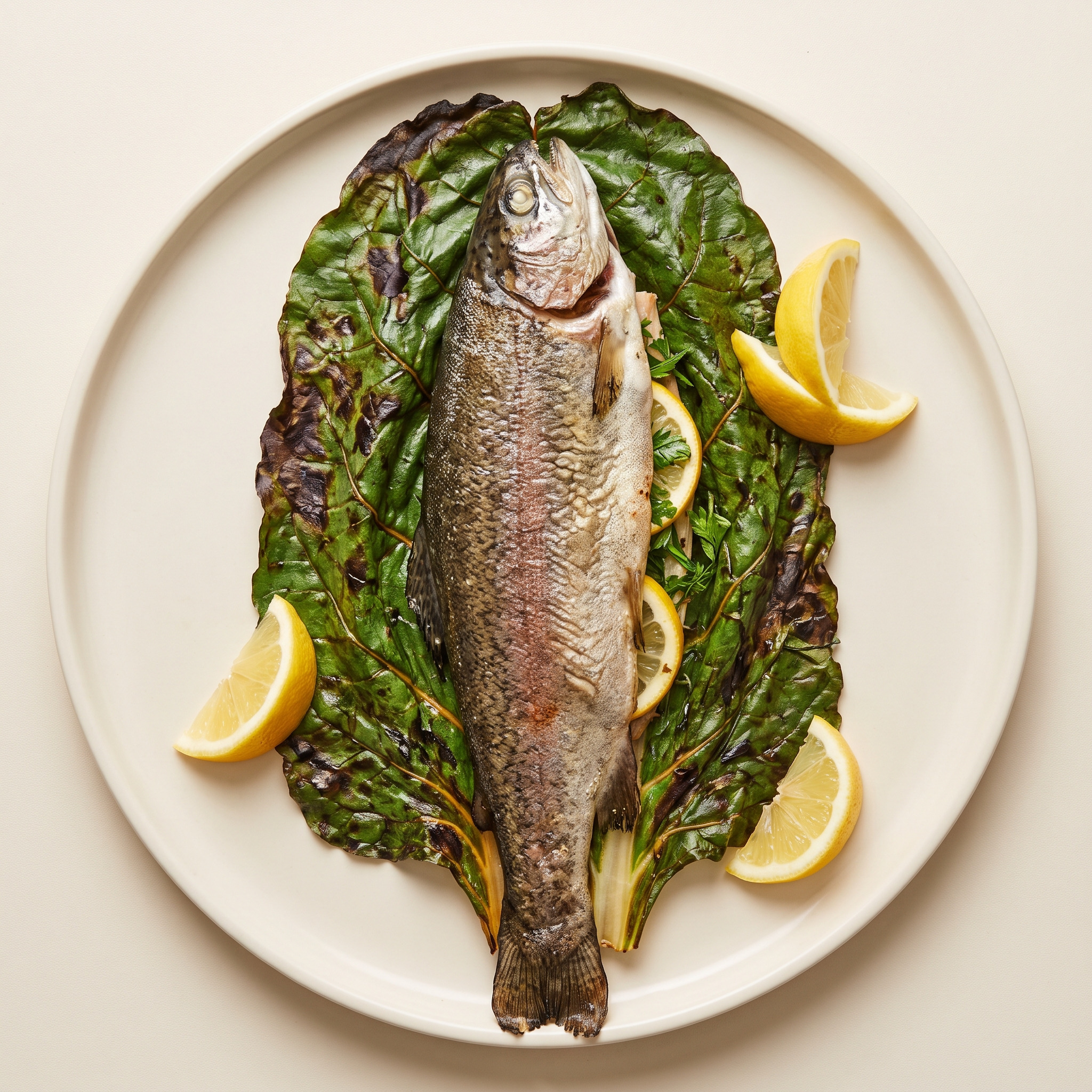 Forelle im Mangoldblatt vom Grill