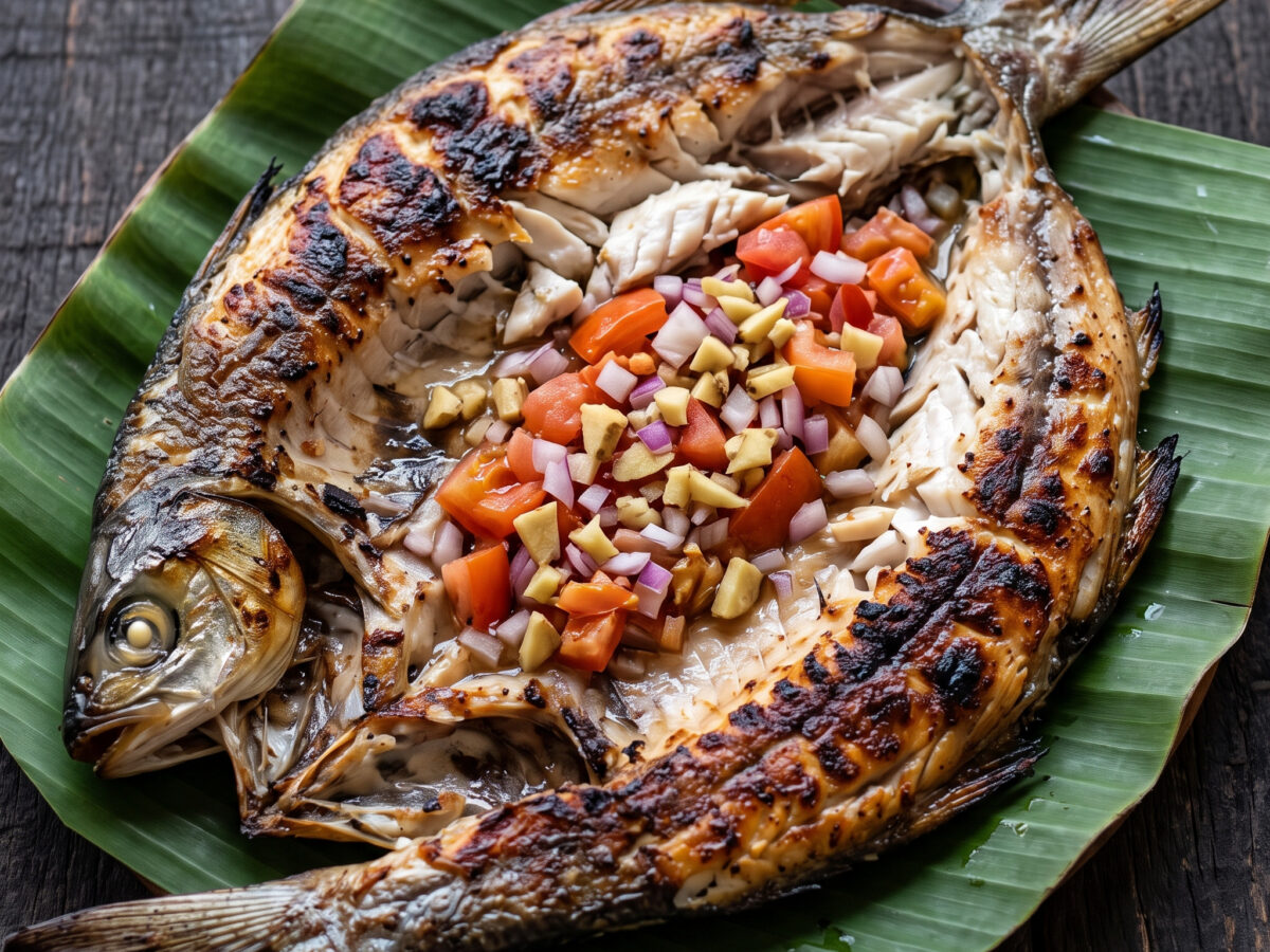 Ganzer Fisch, kräftig gegrillt
