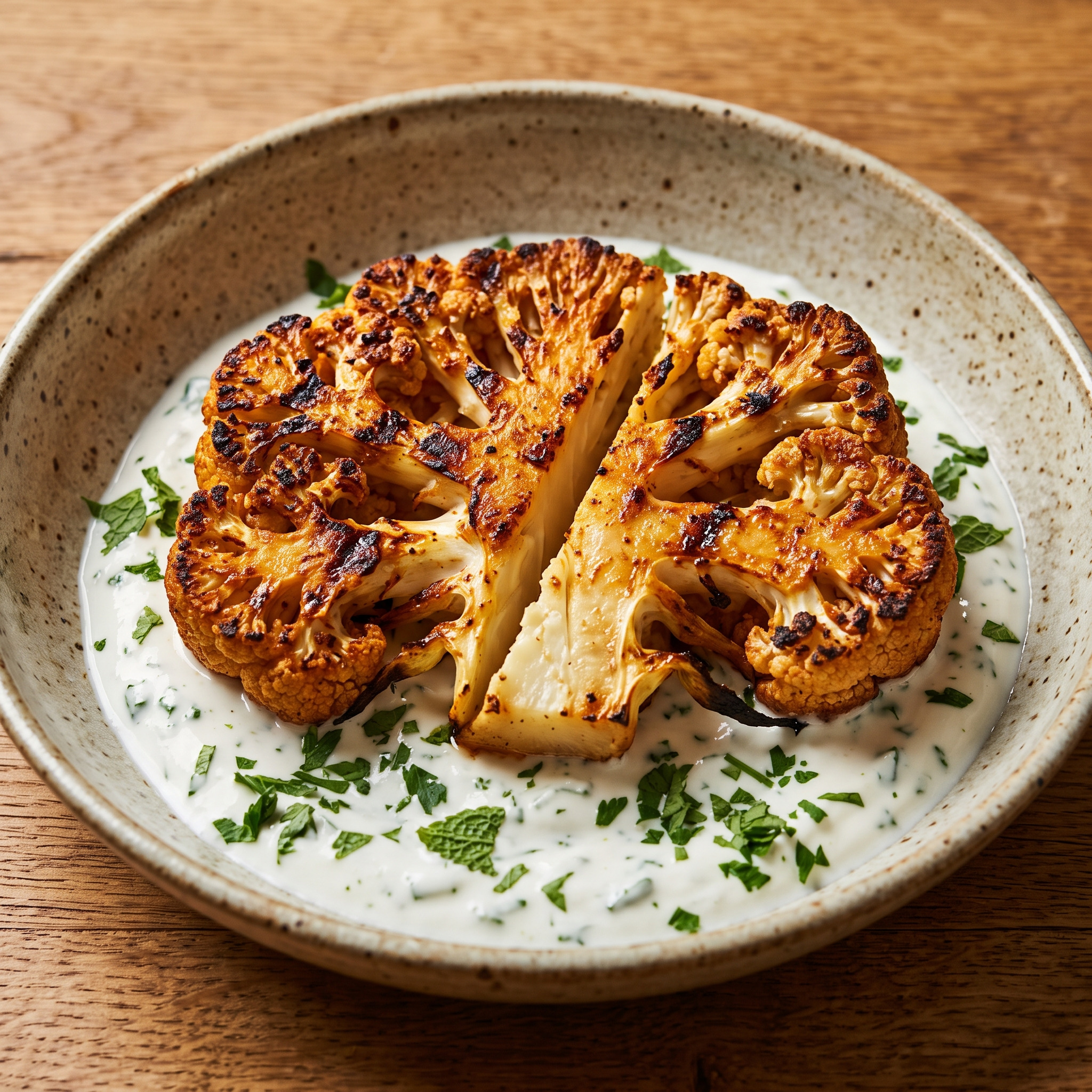 Gegrillte Blumenkohlsteaks mit Kräuterjoghurt