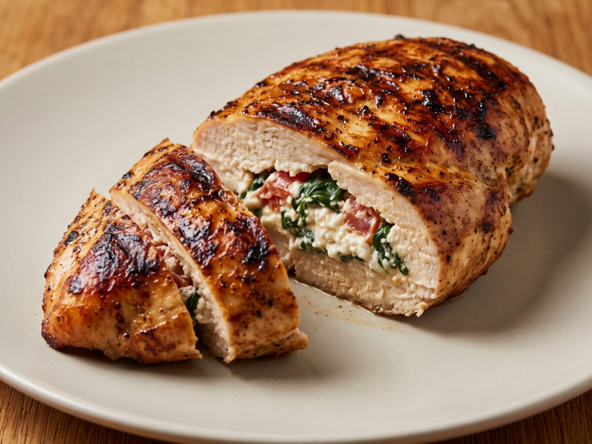 Gegrillte Hähnchenbrust mit Tomaten-Spinat-Ricotta-Füllung
