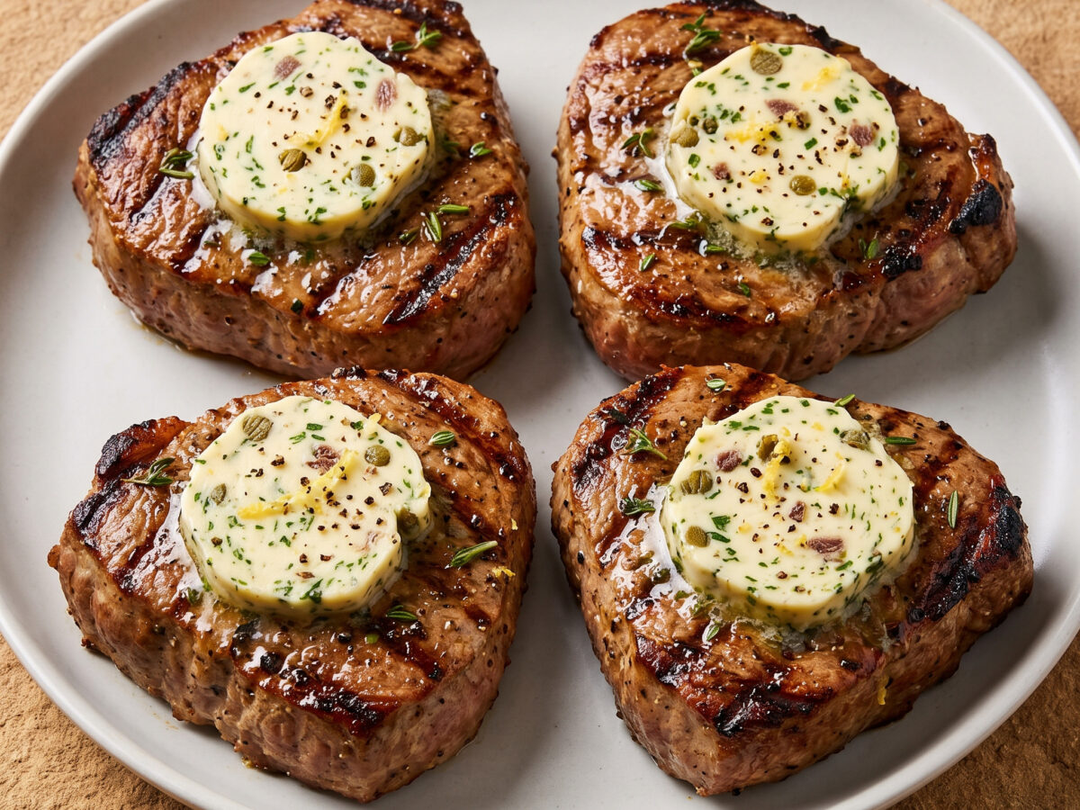 Gegrillte Kalbskoteletts mit Kapern-Anchovis-Butter