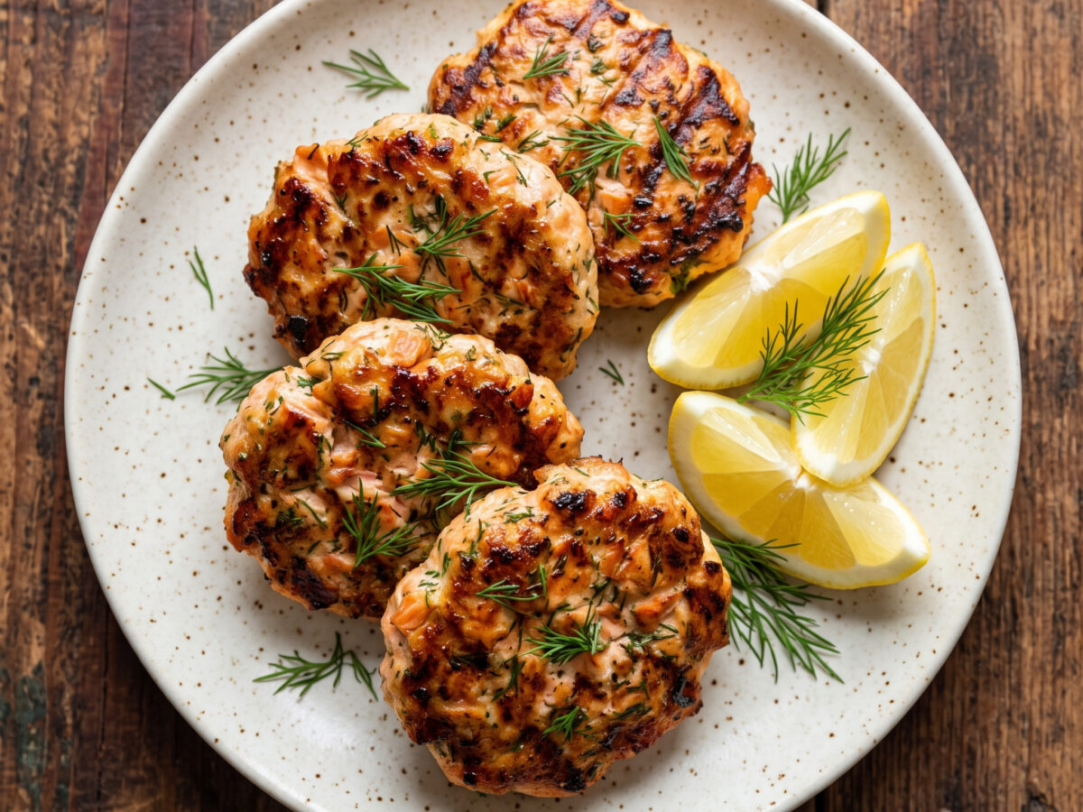 Gegrillte Lachs-Patties mit Dill und Zitrone