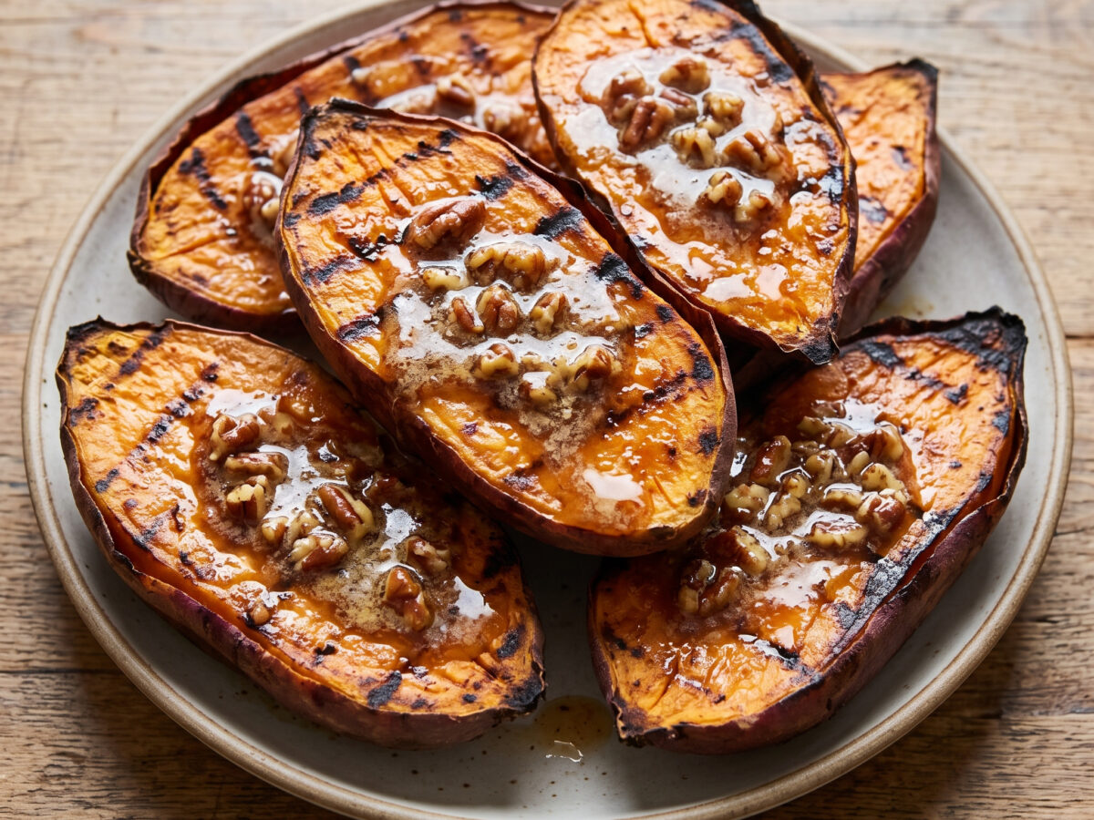Gegrillte Süßkartoffeln mit Bourbon-Pekannuss-Butter