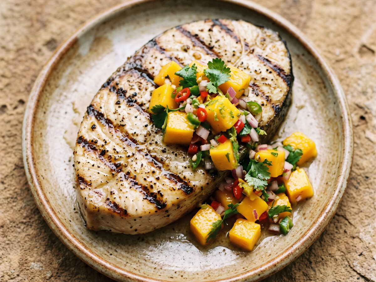 Gegrillter Schwertfisch mit jamaikanischer Mangosalsa