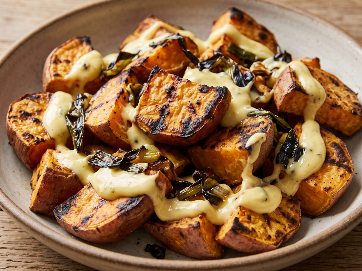Gegrillter Süßkartoffelsalat mit Frühlingszwiebel-Mayonnaise