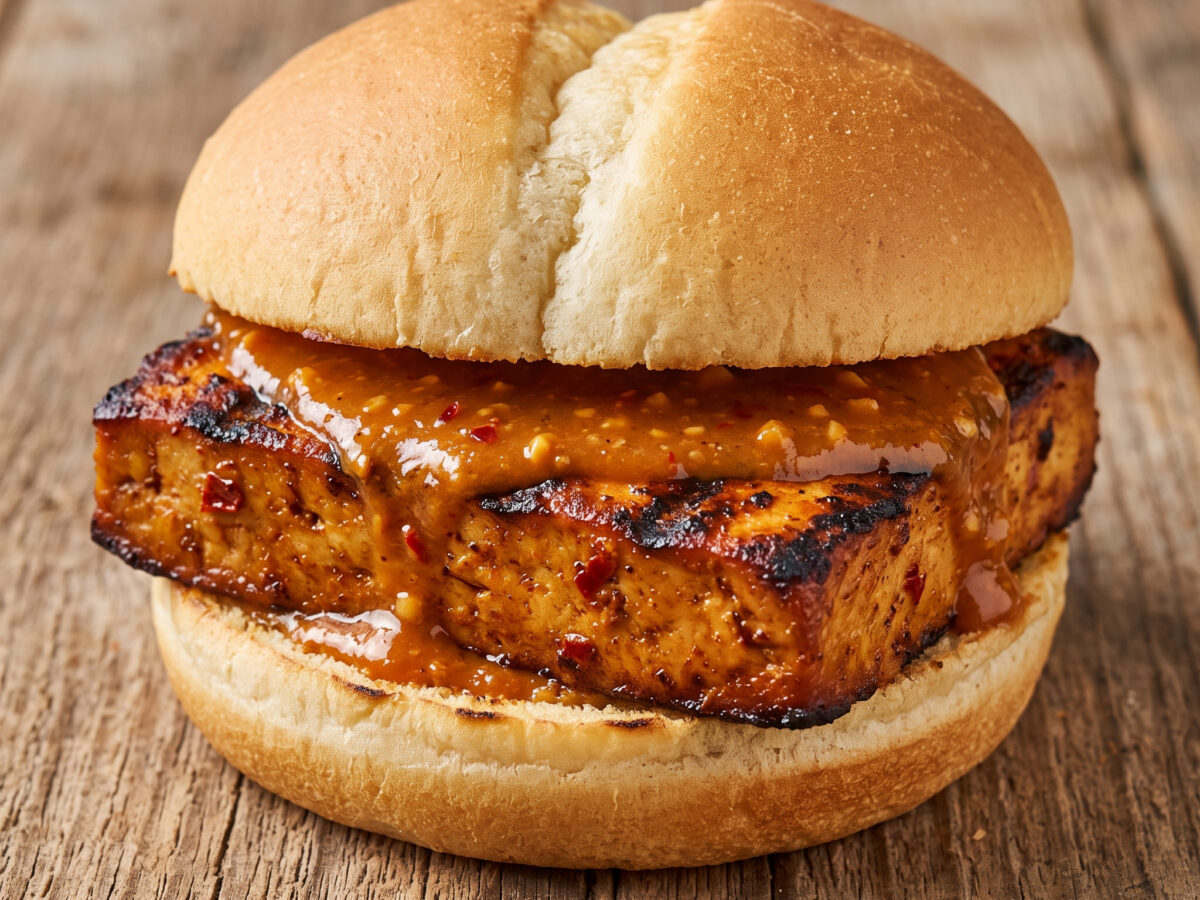 Gegrillter Tofu-Burger mit Erdnuss-Chili-Marinade