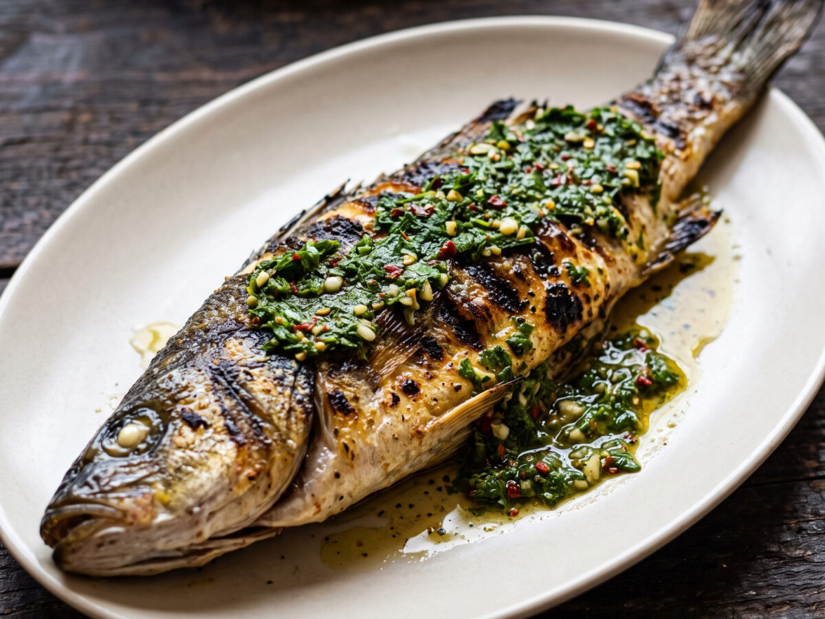 Gegrillter Wolfsbarsch mit Chermoula
