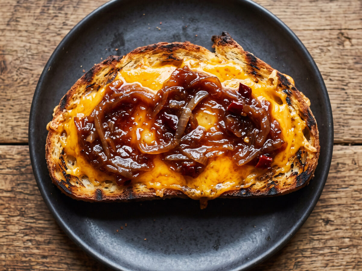 Cheddar-Käsebrot mit Thai-Zwiebel-Chili-Konfitüre