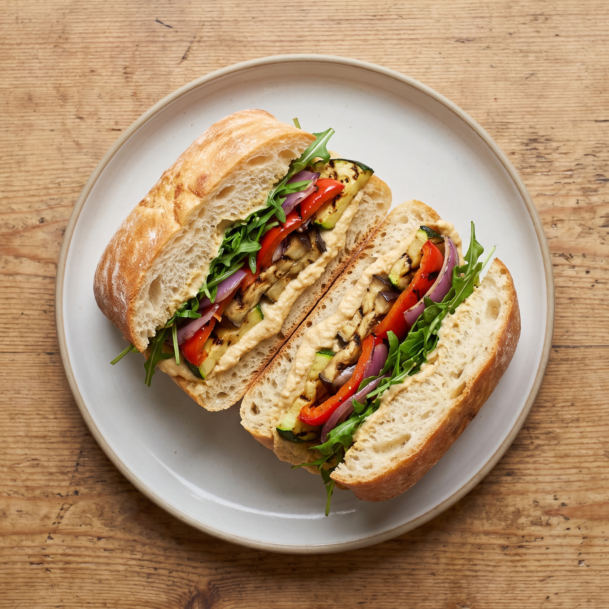 Gegrilltes Gemüse-Sandwich mit Hummus