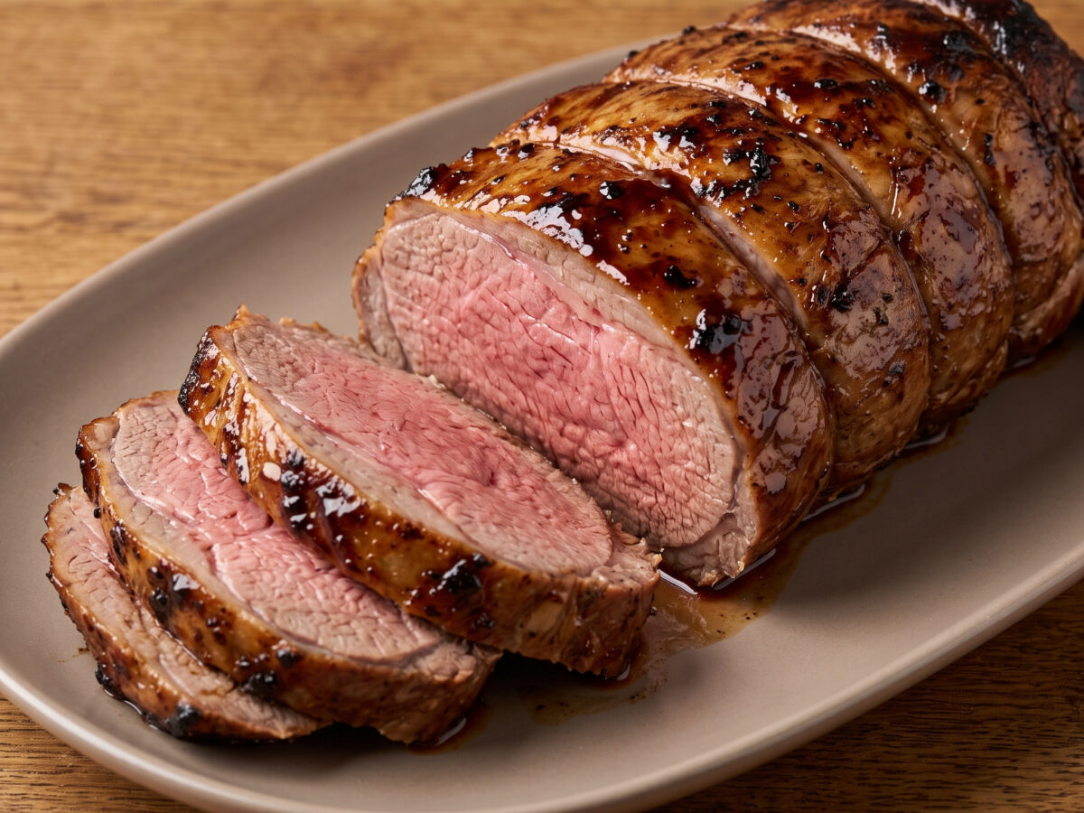 Lammrostbiff vom Grill mit Glasur aus schwarzem Knoblauch