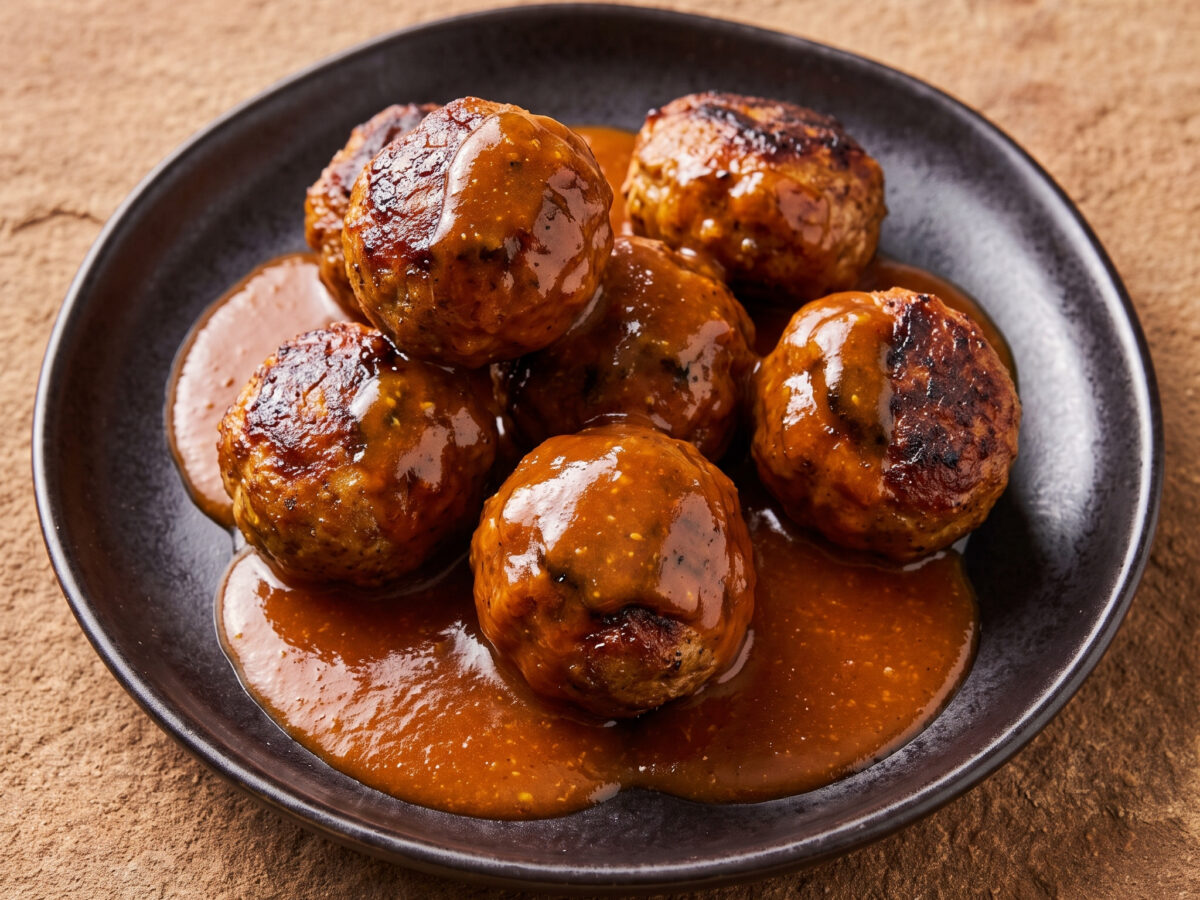 Geräucherte Schweinefleischbällchen mit Pfirsich-BBQ-Sauce