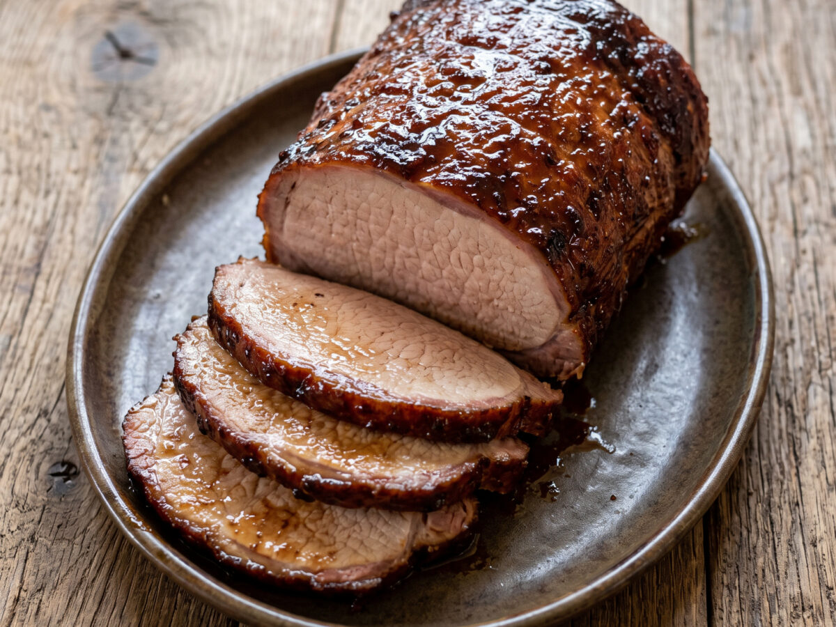 Geräucherter Schweinelachsbraten mit Honig-Balsamico-Glasur