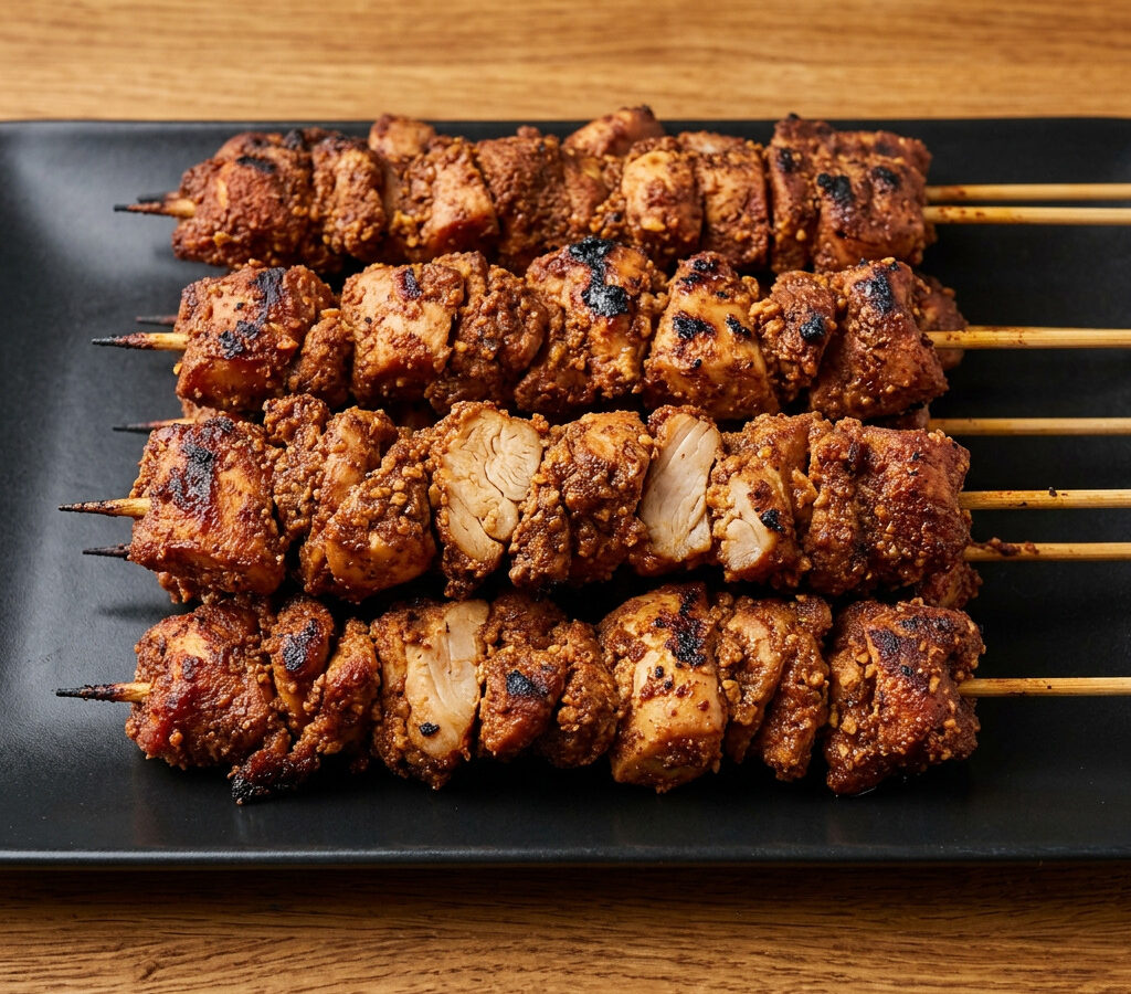 Yaji-Spieße über heißer Glut