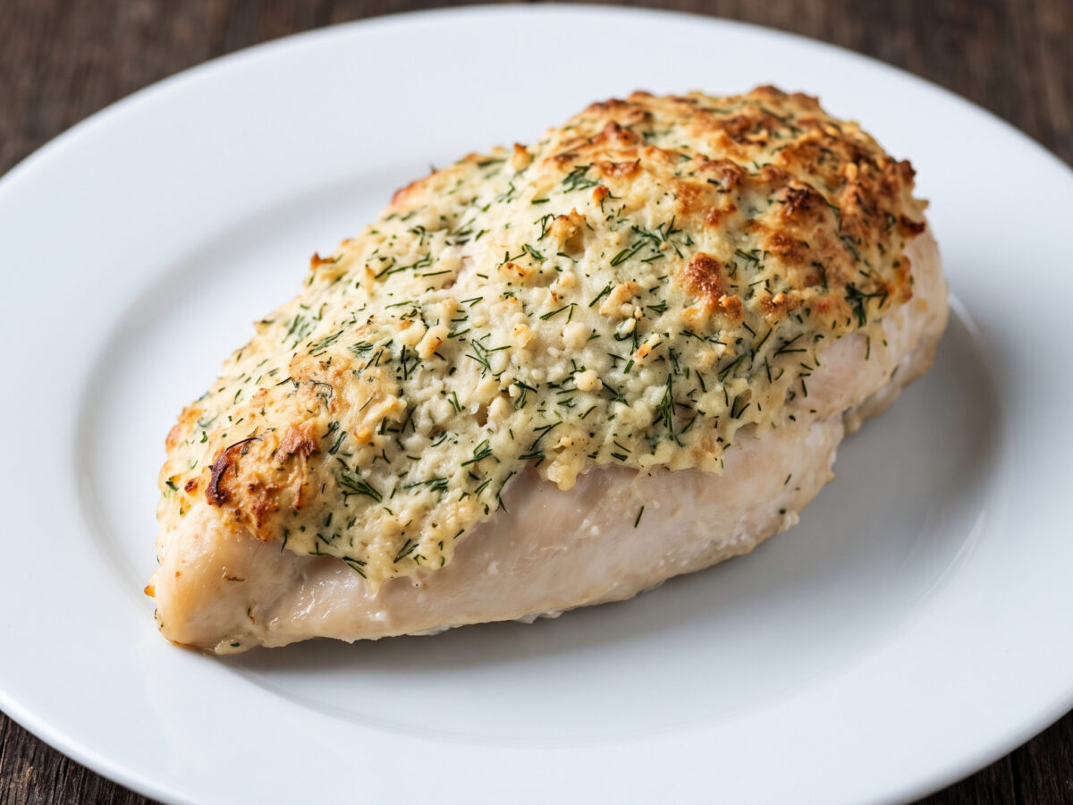 Hähnchenbrust mit Meerrettich-Dill-Kruste vom Grill