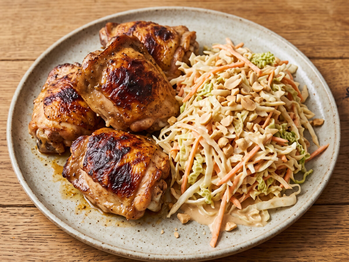Hähnchenoberkeulen mit Erdnuss-Coleslaw vom Grill