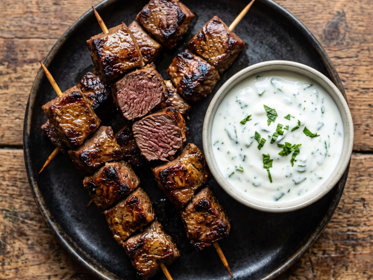 Hirschspieße mit Minzjoghurt