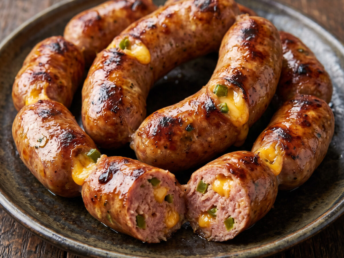 Jalapeño-Cheddar-Schweinegrillwürstchen vom Grill