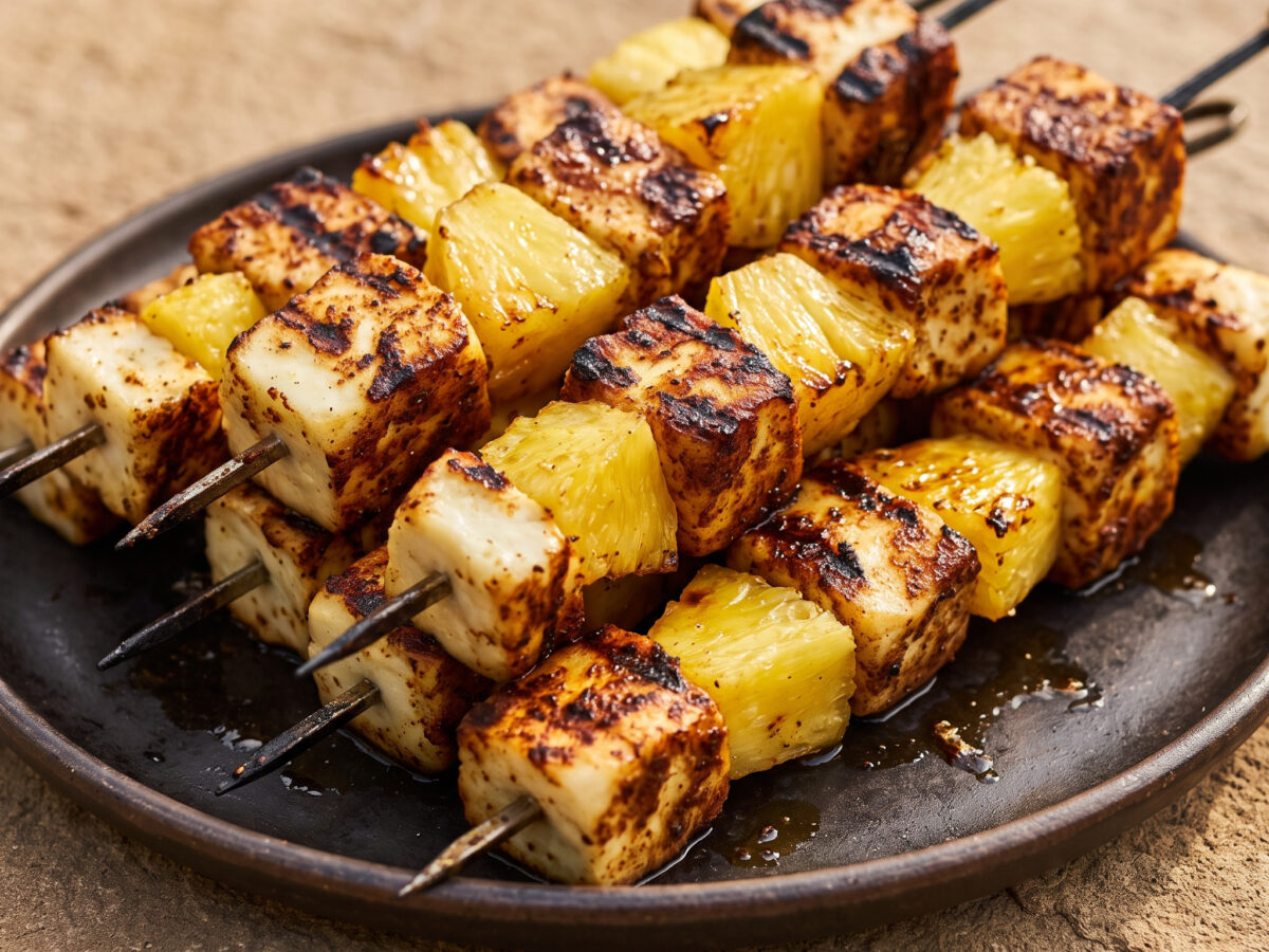 Jerk-Halloumi-Spieße mit Ananas
