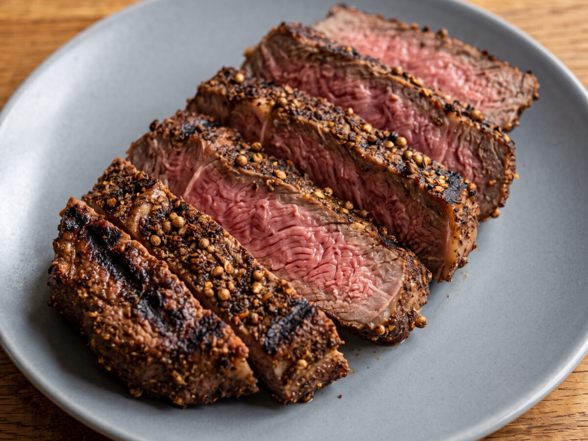 Kaffee-Koriander-Stripsteak vom Grill