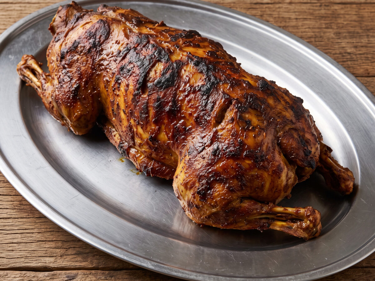 Kambing golek vom Holzkohle-Drehspieß