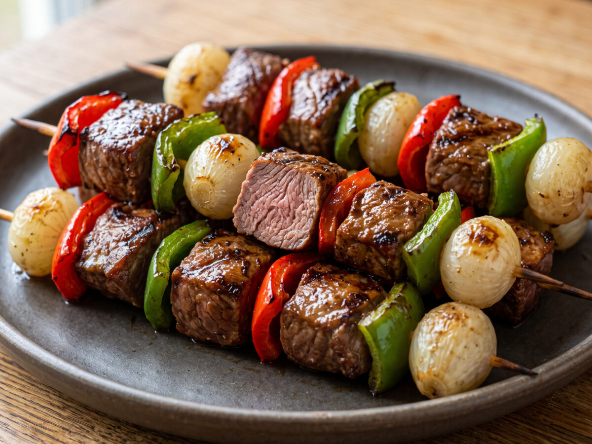 Kje-Grillspieße mit Paprika und Perlzwiebeln