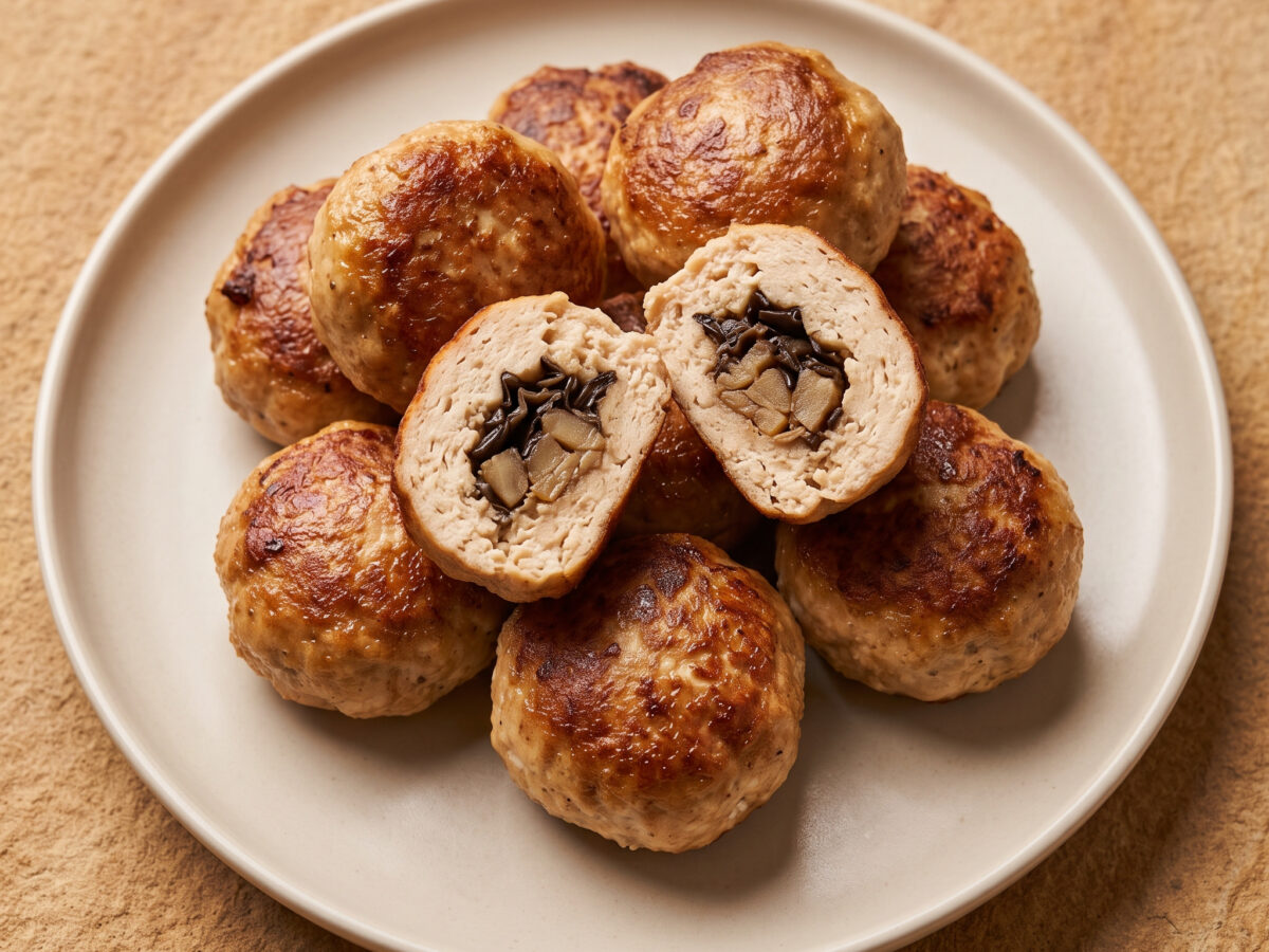 Knusprige Pouletbällchen mit Mu-Err und Marroni