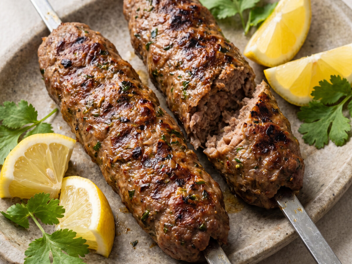 Lamm-Seekh-Kebab über direkter Holzkohle