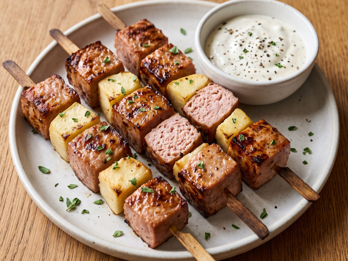 Leberkäse-Apfel-Spieße vom Grill