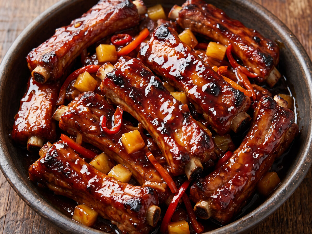 Malaysisch inspirierte süß-saure Schweinerippchen