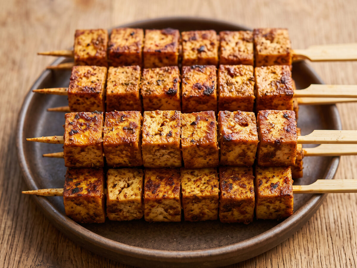 Marokkanisch gewürzte Tofu-Spieße vom Grill