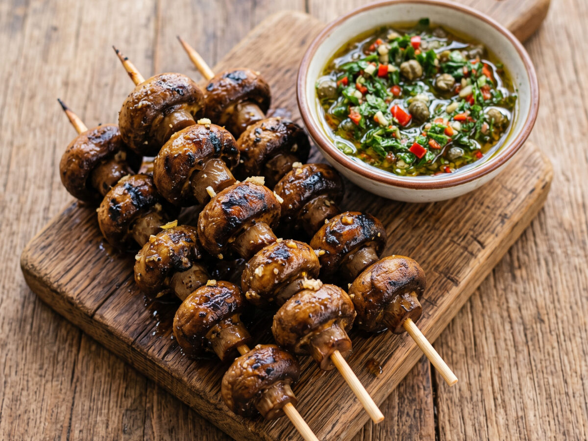 Mushroom-Sosaties mit Kräuterbutter