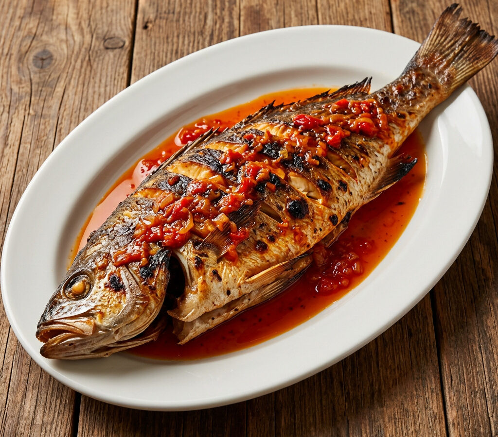 Nigerianischer gegrillter Croaker mit Pfeffersauce