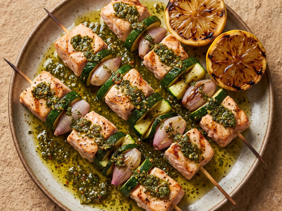 Norwegische Fjordforellen-Spieße vom Grill
