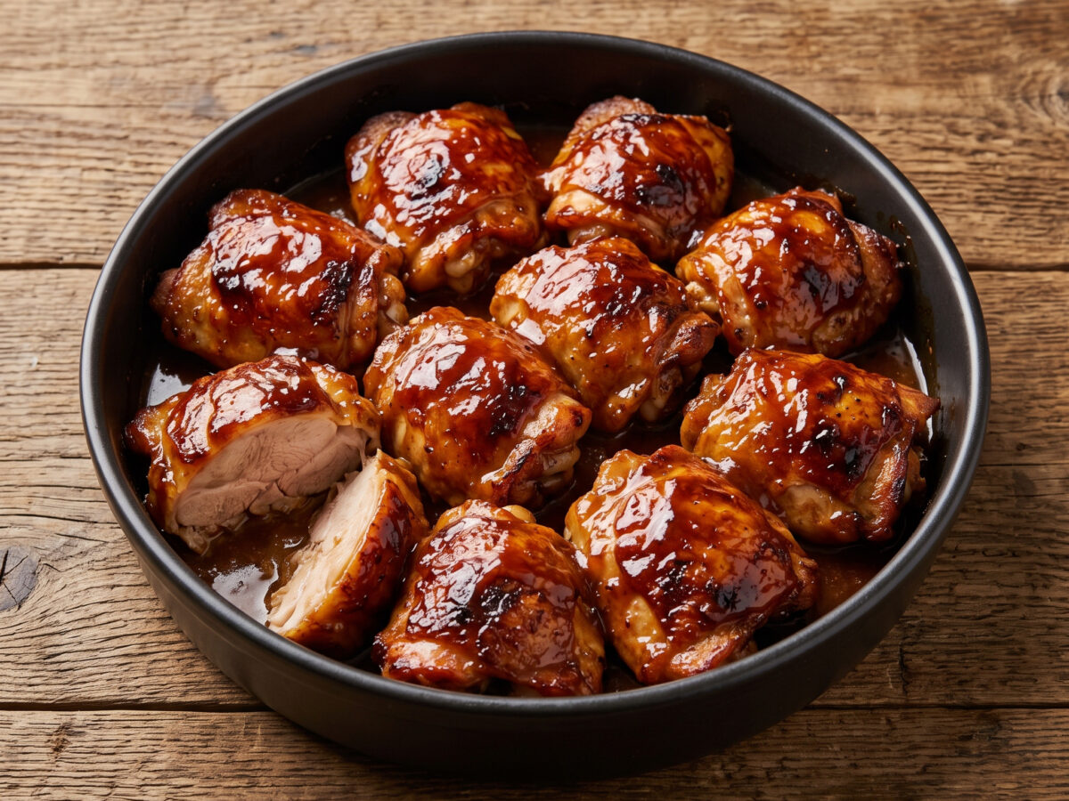 Pfirsich-BBQ-Hähnchenoberkeulen vom Grill