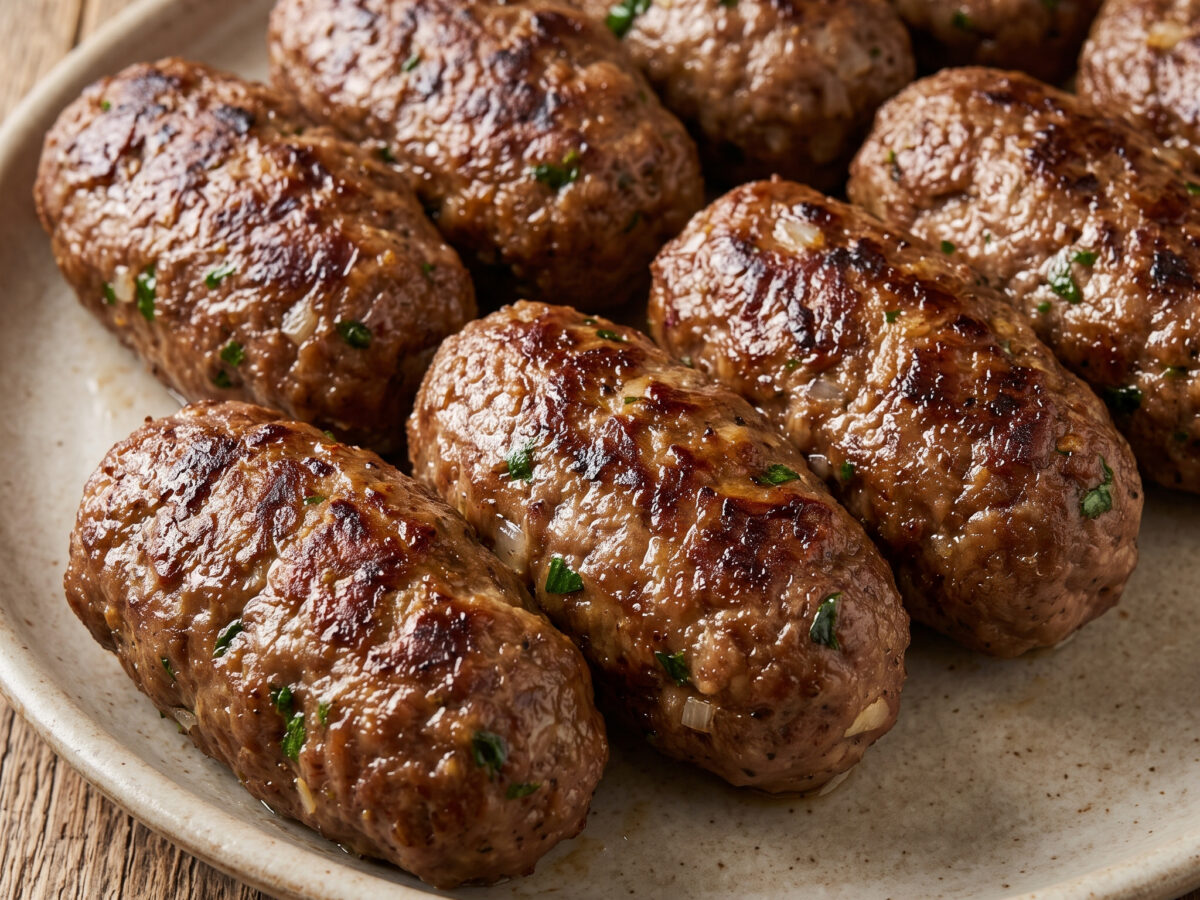 Längliche Patties mit Sumach über Holzkohle